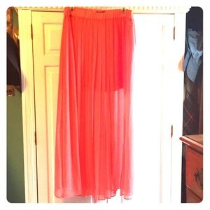 Coral pleated maxi skirt